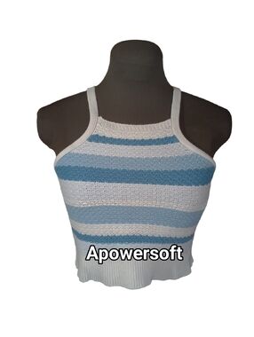 Chloe + Jasmine Blue and White Striped Knit Halter Tank Size Small